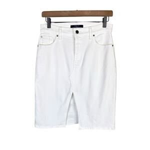 Fidelity NWT Aline Regal White Denim Center Slit Short Knee Length Pencil Skirt